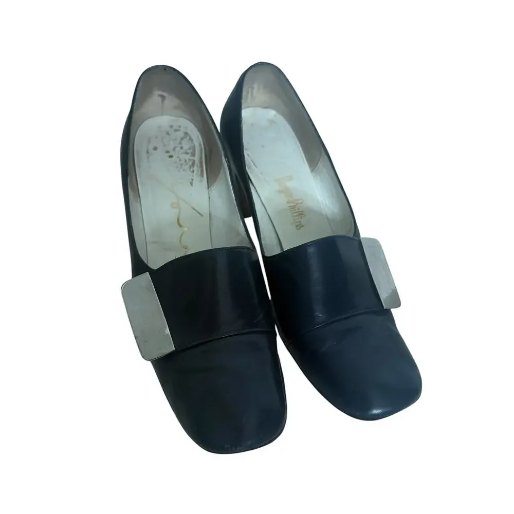 Vintage 1960s Berger Phillips Navy Leather Mod Pumps Size 7.5 M